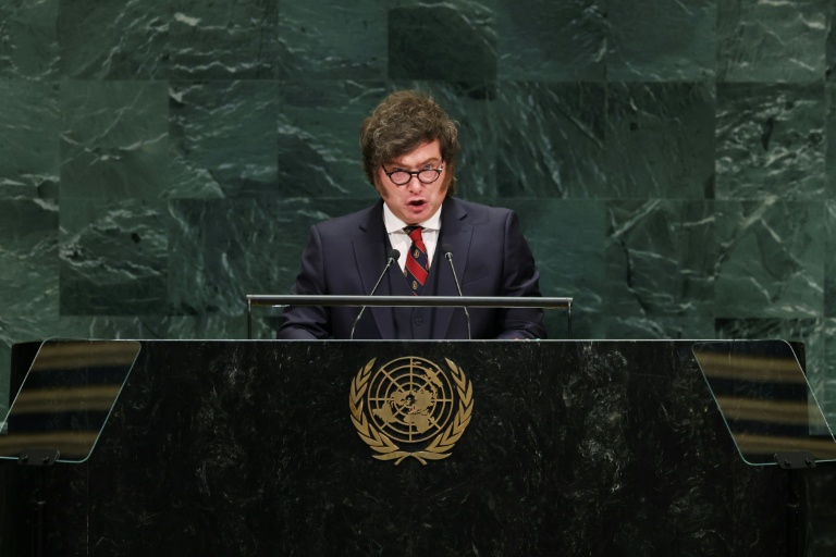 Le président ultralibéral argentin Javier Milei lors de la 81e session de l'Assemblée générale des Nations Unies à New York, le 23 septembre 2026