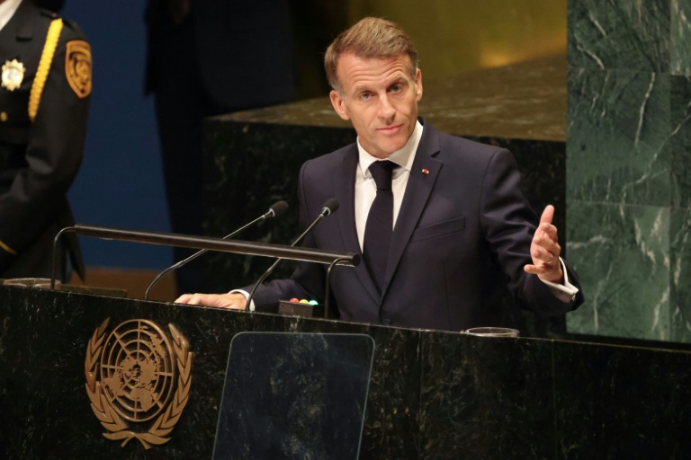 Emmanuel Macron lors de son discours à l'ONU, à New York, le 22 septembre 2026