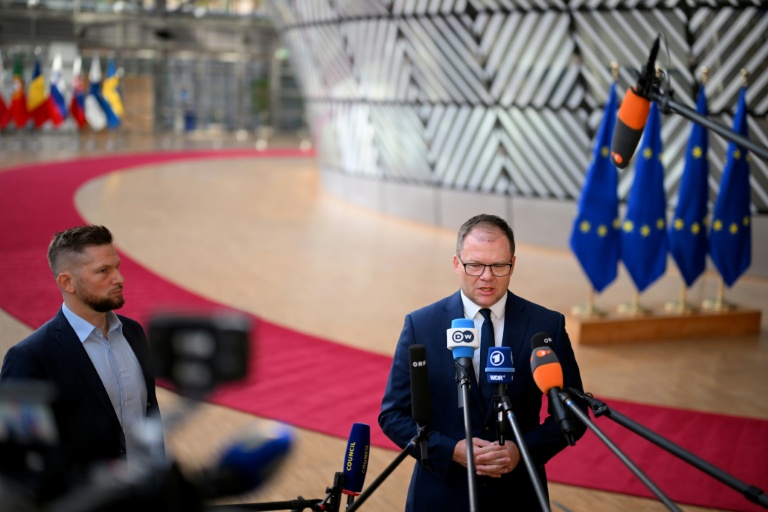 Le ministre allemand de l'Environnement Carsten Schneider fait une déclaration à la presse à Bruxelles, le 4 novembre 2025