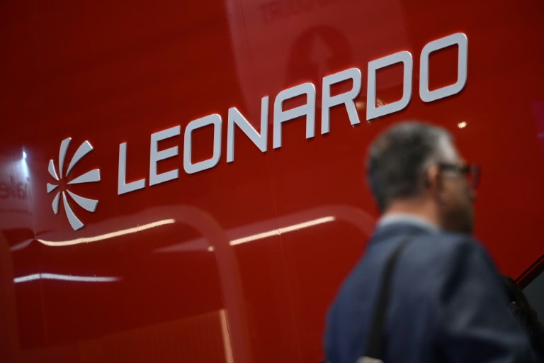 Le logo du géant italien Leonardo à Milan, en Italie, le 16 octobre 2024