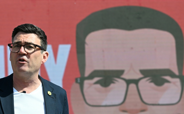 Le maire du Grand Manchester Andy Burnham lors du lancement de sa campagne pour l'élection législative partielle, le 22 mai 2026 à Ashton-in-Makerfield