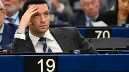 Le président du Rassemblement national (RN) et eurodéputé, Jordan Bardella, lors d'une séance au Parlement européen à Strasbourg, le 16 juin 2026