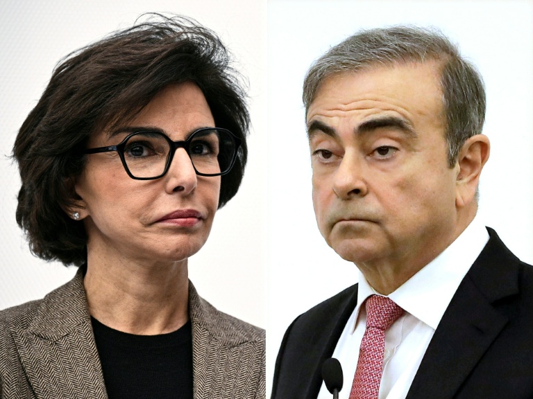 Combinaison d'images réalisée le 22 juillet 2025 de la ministre de la Culture Rachida Dati, à gauche, et de l'ancien patron de Renault, Carlos Ghosn, à droite