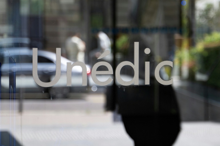 Vue du logo de l'Unédic, le 12 juin 2025 à Paris