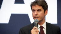 Le patron du parti Renaissance, Gabriel Attal, à Charleroi, en Belgique, le 1er mai 2025