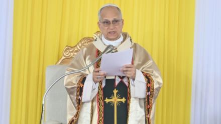 Le pape Léon XIV préside une messe à l'aéroport de Bamenda, le 16 avril 2026 au Cameroun, au quatrième jour de son voyage apostolique en Afrique