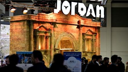 Des visiteurs au stand de la Jordanie au salon du tourisme de Berlin ITB, le 3 mars 2026