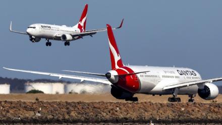 Deux avions de la compagnie aérienne australienne Qantas, le 4 septembre 2024 à Sydney