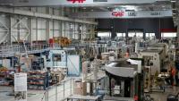 Un hangar du constructeur ferroviaire CAF France, filiale du groupe espagnol CAF, à Bagnères-de-Bigorre, le 20 mai 2025 dans les Hautes-Pyrénées