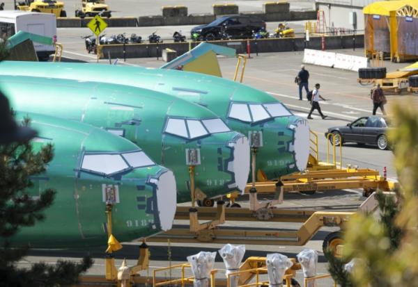 Des fuselages de Boeing 737 à l'usine de Renton, dans l'Etat de Washington, le 15 avril 2025