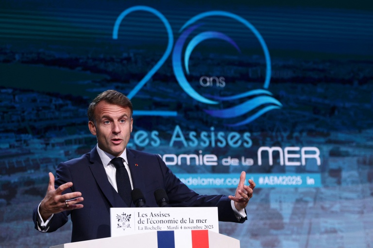 Le président de la République Emmanuel Macron aux Assises de l'économie de la mer à La Rochelle en Charente-Maritime, le 4 novembre 2025