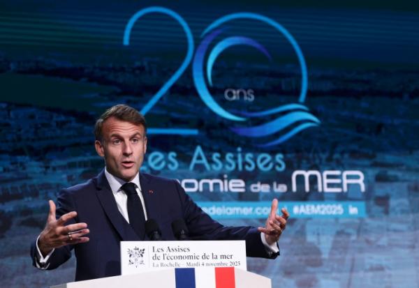 Le président de la République Emmanuel Macron aux Assises de l'économie de la mer à La Rochelle en Charente-Maritime, le 4 novembre 2025