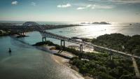 Vue aérienne du Pont des Amériques, à l'entrée du canal de Panama, côté du Pacifique, près du port de Balboa, le 30 janvier 2026
