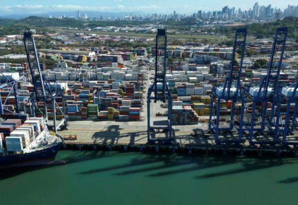 Vue aérienne du port de Balboa à Panama, le 30 janvier 2026