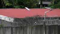 Ce qui semble être une antenne parabolique Starlink sur le toit d'un bâtiment du complexe KK Park, en Birmanie, le 17 septembre 2025