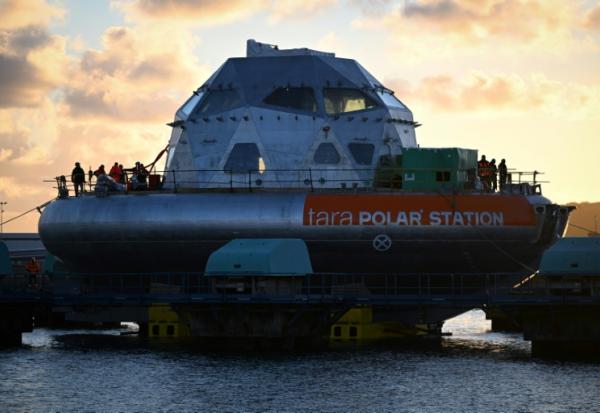 La Tara Polar station, observatoire scientifique en aluminium capable de dériver sur la banquise, le 1er octobre 2024 à Cherbourg 