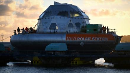 La Tara Polar station, observatoire scientifique en aluminium capable de dériver sur la banquise, le 1er octobre 2024 à Cherbourg 