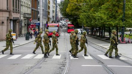 Des soldats participent à un exercice, visant à protéger les autorités, les infrastructures critiques et les installations destinées à l’accueil des forces alliées en situation de crise, le 14 septembre 2026 à Oslo, en Norvège
