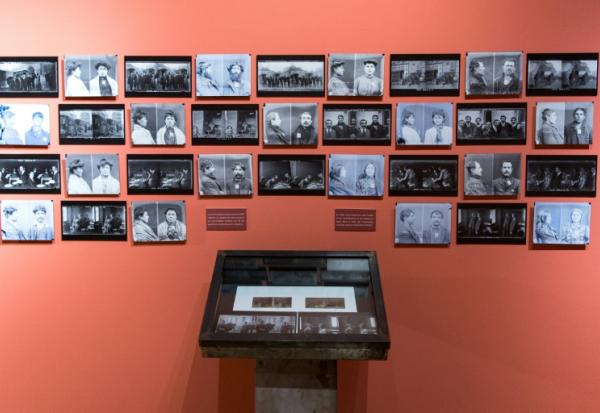 Des plaques photographiques anthropométrique de personnes identifiées comme membres de la communauté des gens du voyage exposées au musée du camp de Rivesaltes, le 27 juillet 2024 dans les Pyrénées-Orientales