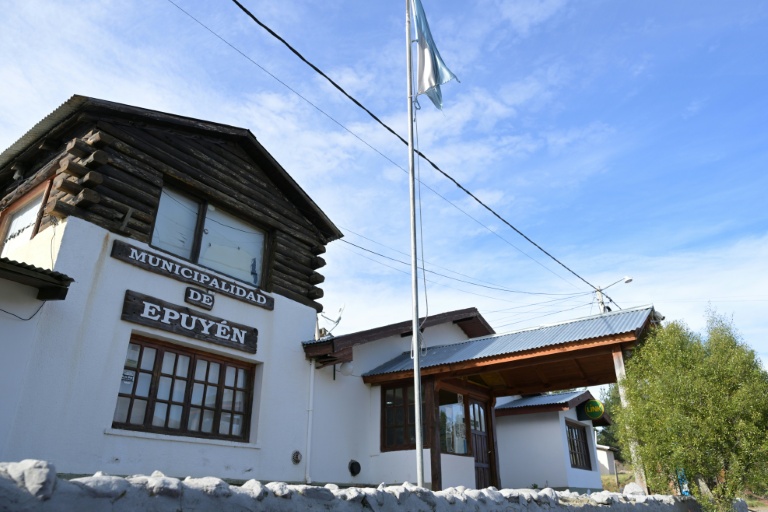 Le bâtiment municipal d'Epuyen, dans la province de Chubut, en Argentine, le 9 mai 2026, où une épidémie d'hantavirus a fait 11 morts en 2018-2019