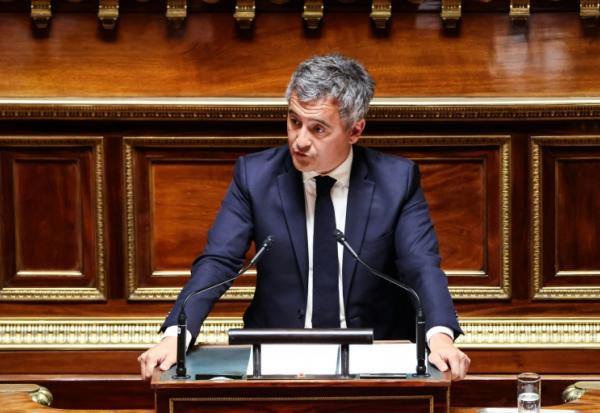 Le ministre de la Justice, Gérald Darmanin, au Sénat lors de l'examen de la réforme de la justice pénale (loi Darmanin), qui vise à raccourcir les délais de procès, le 13 avril 2026 à Paris 
