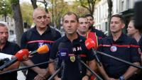 Xavier Boy, du syndicat FA SPP-PATS et porte-parole de l’intersyndicale de pompiers professionnels, devant la presse à Paris le 8 septembre 2026