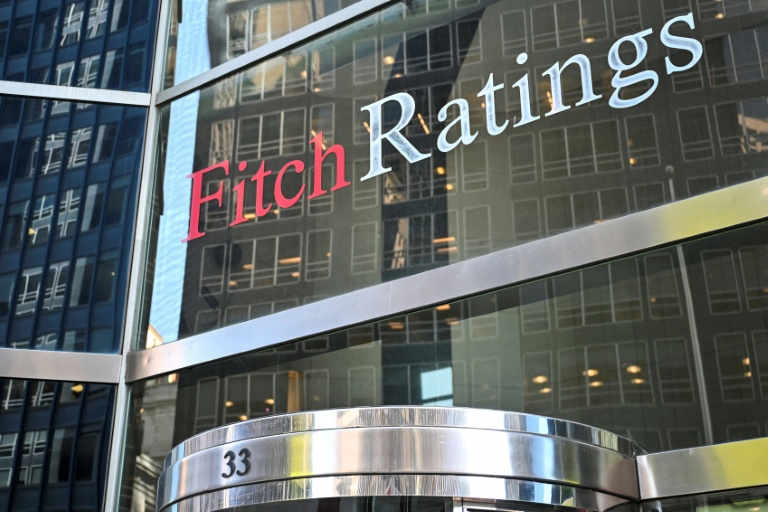 Vue du logo de Fitch Ratings, le 18 mars 2025 à New York aux Etats-Unis