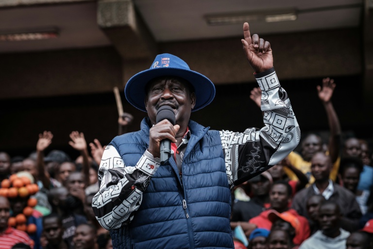 Le candidat défait à la présidentielle, Raila Odinga, s'adresse à ses partisans à Nairobi, le 22 août 2022, après avoir déposé une requête auprès de la plus haute cour du pays contestant le résultat de l'élection du 9 août 2022 qui a donné la victoire à son rival William Ruto