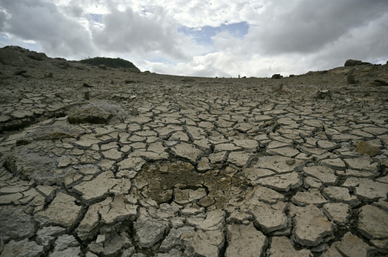 Le sol désséché du réservoir de La Concepción, au sud de Tegucigalpa, dont le niveau d'eau est tombé à 30 %, le 15 août 2026 au Honduras