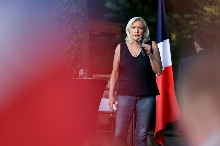 La présidente du groupe RN à l'Assemblée nationale Marine Le Pen à Liévin dans le Pas-de-Calais le 4 juillet 2026