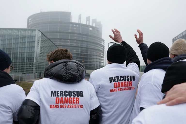 Manifestation contre l'accord sur le Mercosur devant le Parlement européen à Strasbourg, le 21 janvier 2026