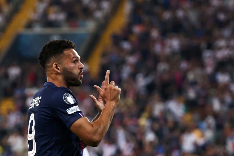 L'attaquant portugais du Paris SG Gonçalo Ramos a égalisé contre Tottenham lors de la Supercoupe d'Europe le 13 août 2025 à Udine (Italie)

