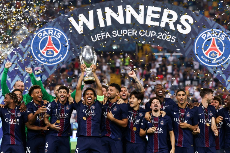 Le Paris SG a remporté la Supercoupe d'Europe en battant Tottenham aux tirs au but le 13 août 2025 à Udine (Italie)
