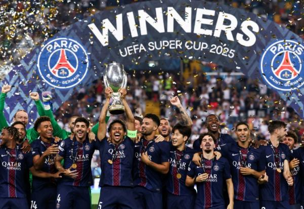 Le Paris SG a remporté la Supercoupe d'Europe en battant Tottenham aux tirs au but le 13 août 2025 à Udine (Italie)
