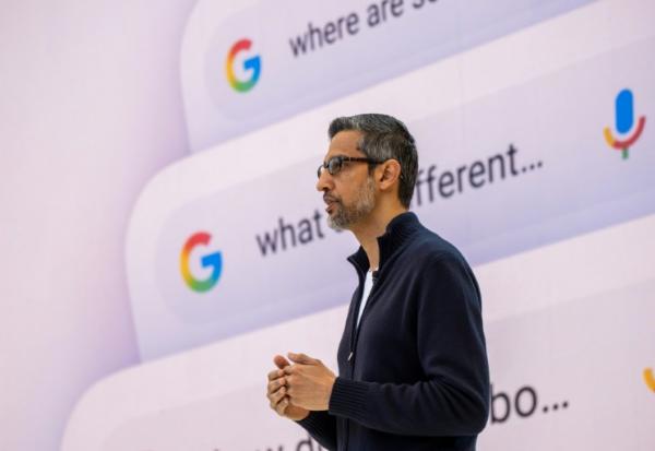 Le patron de Google Sundar Pichai s'adresse au public lors de la conférence annuelle du groupe pour les développeurs à Mountain View, en Californie, le 20 mai 2025.