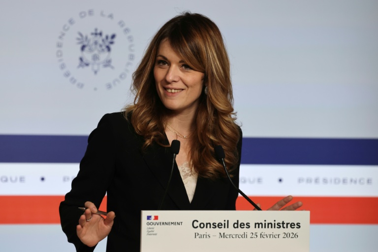 La porte-parole du gouvernement Maud Bregeon, le 25 février 2026 à l'Elysée pour le compte-rendu du Conseil des ministres