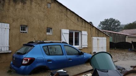 Inondations à Saint-Mitre-les-Remparts, près de Marseille, après de fortes intempéries qui ont touché une bonne partie du Midi et de la Corse, le 20 octobre 2026