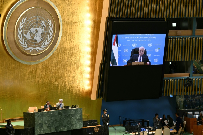 Le président de l'Autorité palestinienne Mahmoud Abbas s'exprime en visio à l'ONU le 24 septembre 2026