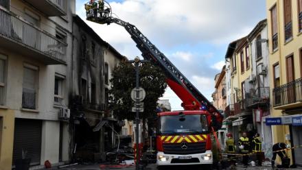 Le site de l'incendie à Saint-Laurent-de-la- Salanque, le 15 février 2022, dans les Pyrénées-Orientales
