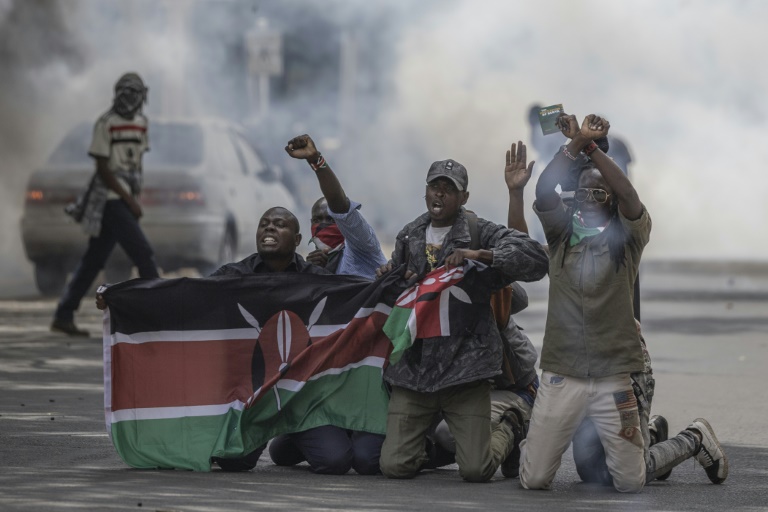 Des manifestants scandent des slogans anti-gouvernementaux près du Parlement, le 12 juin 2025 à Nairobi