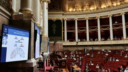 Les résultats partiels du vote des visant Les résultats partiels du vote des députés visant à lutter contre les phénomènes perturbant la sécurité du quotidien  à l'Assemblée nationale, , le 15 juillet 2026 à Paris  