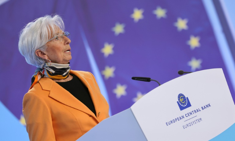 La présidente de la Banque centrale européenne Christine Lagarde, lors d'une conférence de presse, à Francfort, le 6 mars 2025
