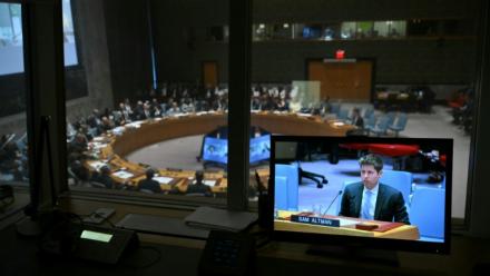 Le PDG d'OpenAI, Sam Altman, devant le Conseil de sécurité de l'ONU le 23 septembre 2026 à New York 