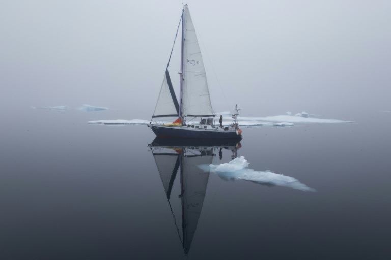 Photo réalisée le 28 août 2025 et fournie par Tamara Klink de son odyssée en Arctique sur son bateau Sardinha 2 dans la région du Nunavut, au Canada