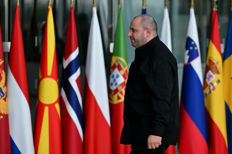 Roustem Oumerov, chef du Conseil de sécurité ukrainien, au siège de l'OTAN à Bruxelles le 10 avril 2025