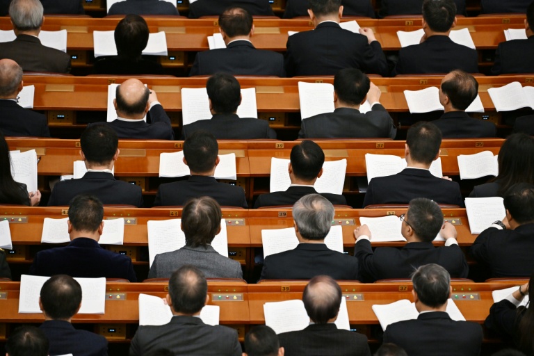 Des délégués lors d'une séance plénière de l’Assemblée nationale populaire (ANP) au Grand hall du peuple à Pékin, le 9 mars 2024
