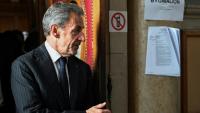 L'ancien président Nicolas Sarkozy quitte le palais de justice de Paris après le verdict de son procès en appel dans l'affaire Bygmalion, le 14 février 2024
