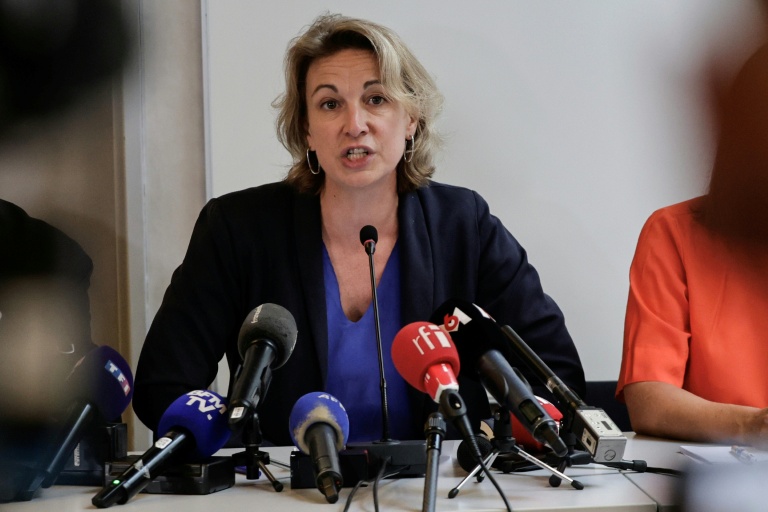 La secrétaire générale de la CFDT Marylise Léon, lors d'une conférence de presse organisée par l'intersyndicale CFDT, CGT, FO, CFE-CGC, CFTC, Unsa, Solidaires, FSU, Paris, le 29 août 2025