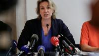 La secrétaire générale de la CFDT Marylise Léon, lors d'une conférence de presse organisée par l'intersyndicale CFDT, CGT, FO, CFE-CGC, CFTC, Unsa, Solidaires, FSU, Paris, le 29 août 2025