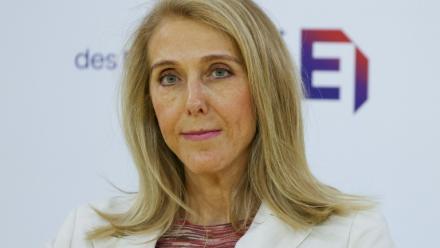 La présidente de Radio France, Sibyle Veil, lors de l'université d'été du Medef, Paris, le 27 août 2026